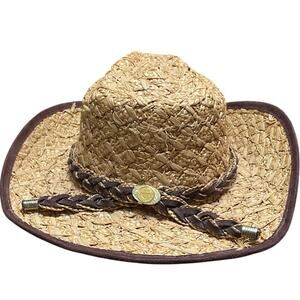 Tombstone Western Rodeo Cowboy Cowgirl Straw Tan Hat braided Band Vintage EUC